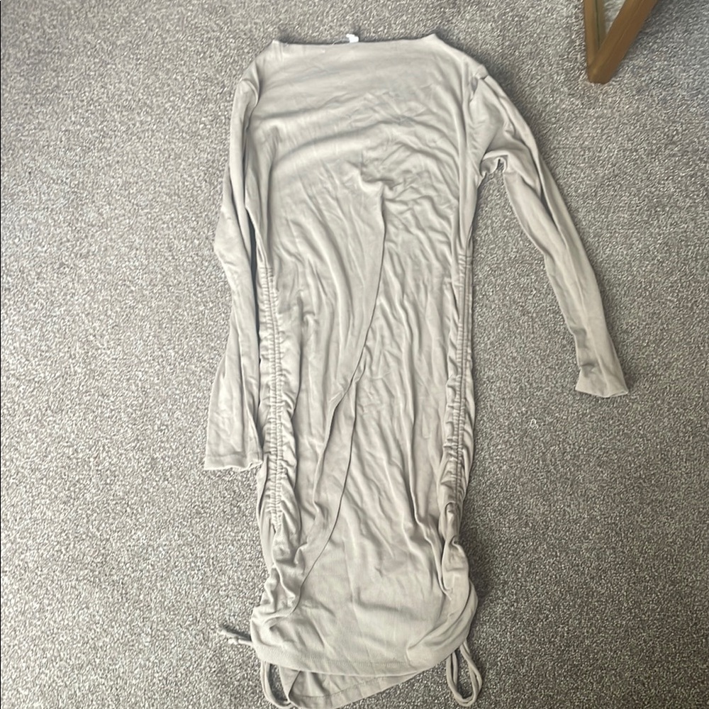 Long Sleeve Ruched Dress in Taupe